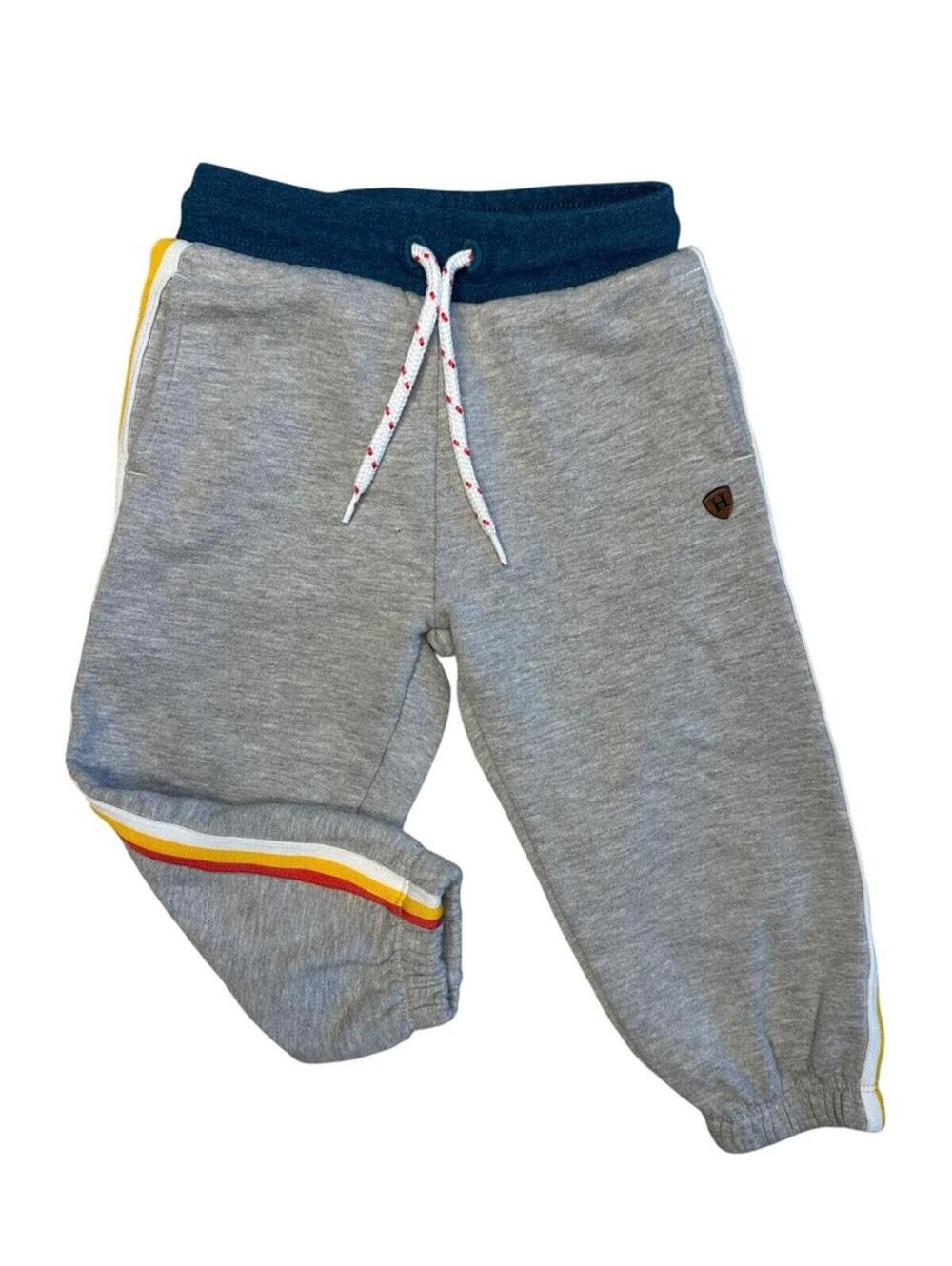 Hatley Grey Sweatpants with Navy Waistband and Yellow-Red Stripe